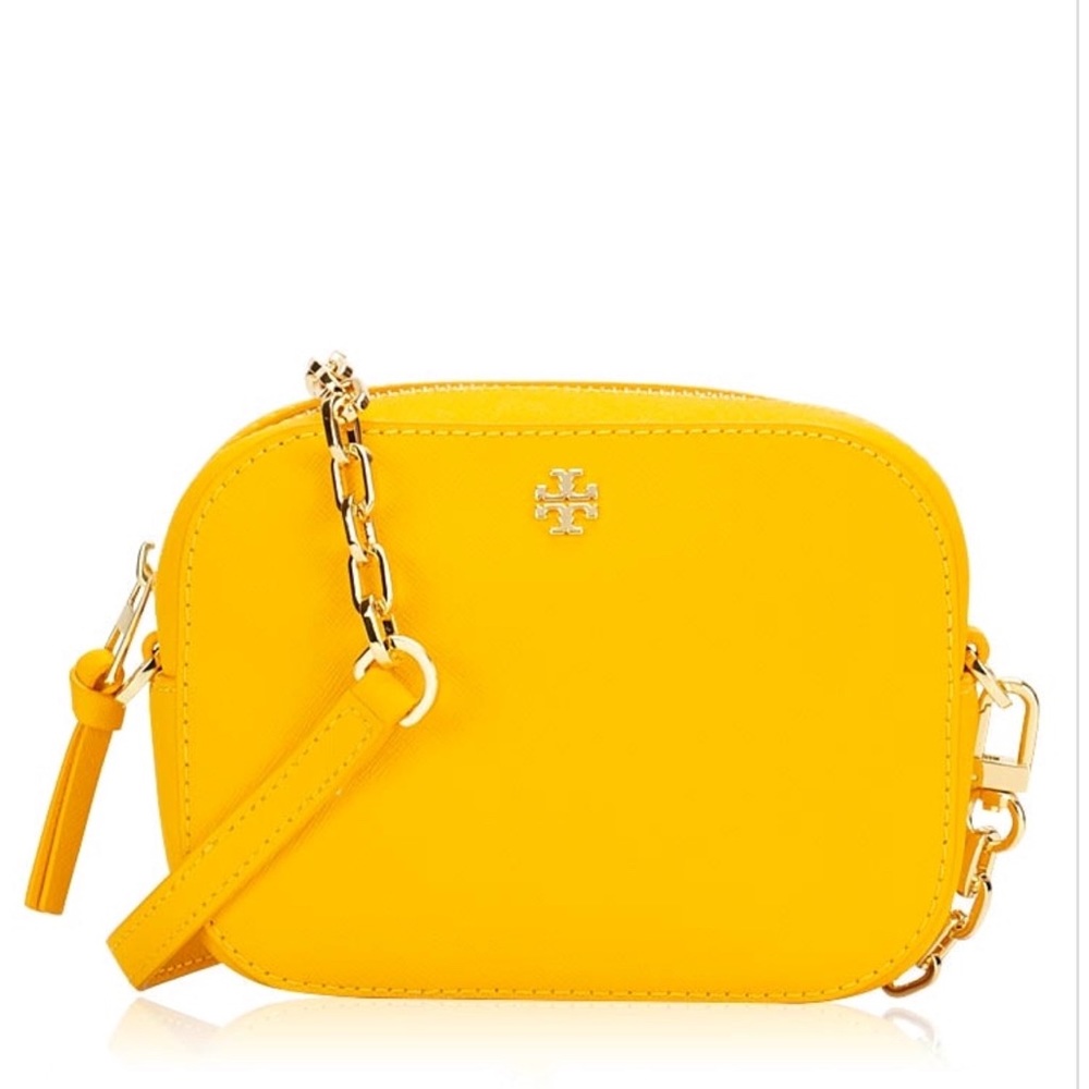 Tory Burch Emerson Round Yellow Leather Crossbody - Picture 1 of 8